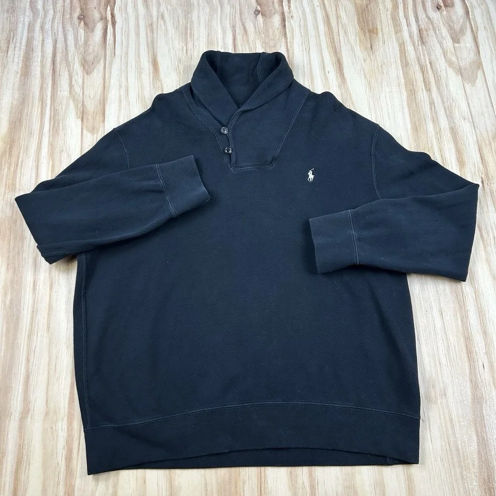 Polo Ralph Lauren Men's 2XL Black Luxury Jersey Shawl Collar Pullover Sweater